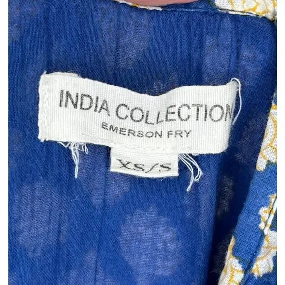 EMERSON FRY India Collection Sz XS/S Button Front Sundress Sisters Blue Block - Picture 3 of 13
